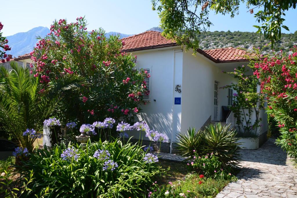 奧瑞比克的住宿－Casa Svjetlana，前面有鲜花的白色房子