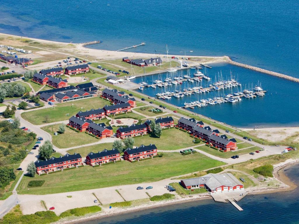 an aerial view of a marina with a marina at 4 person holiday home on a holiday park in Lemvig in Lemvig