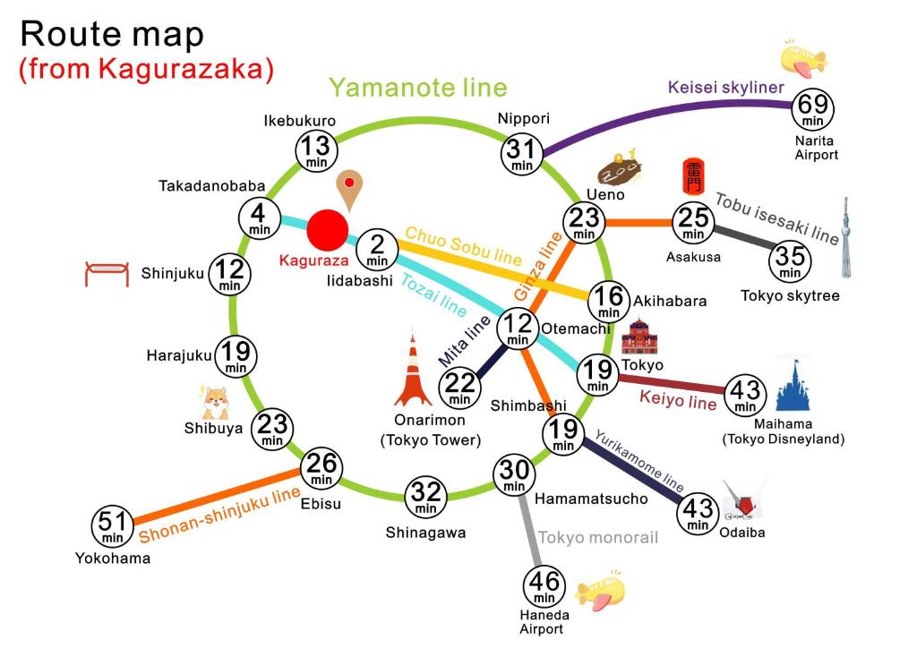 eine Karte von Kasachstan mit Sehenswürdigkeiten und Attraktionen in der Unterkunft nestay inn tokyo kagurazaka in Tokio