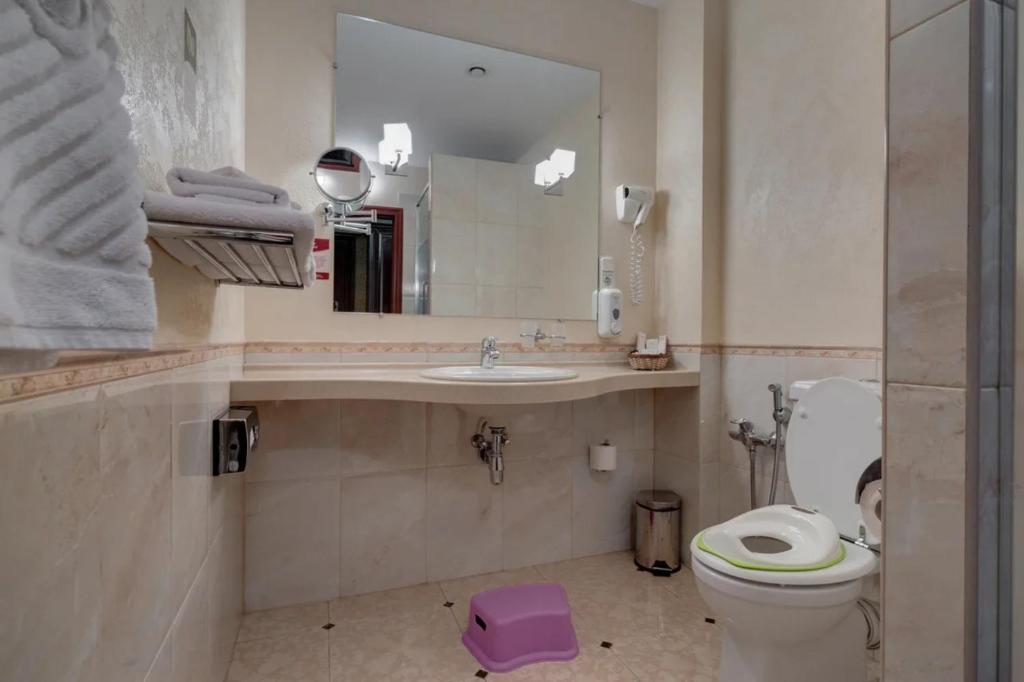 a bathroom with a toilet and a sink and a mirror at Grand Peterhof Spa Hotel in Petergof