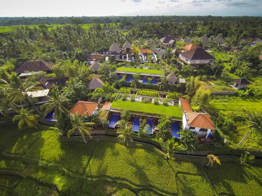 an aerial view of a house with a large yard at Ubud Green Resort Villas Powered by Archipelago in Ubud