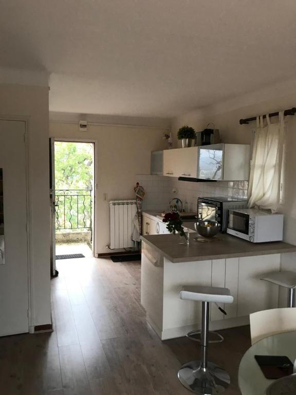 Kuchyň nebo kuchyňský kout v ubytování Studios proches de la mer plein soleil