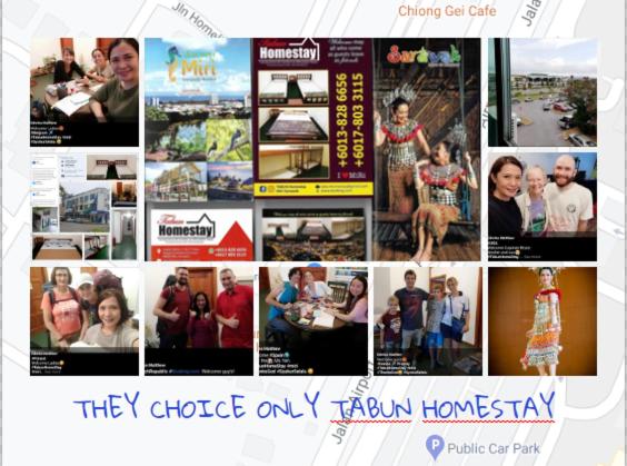 a collage of photos of people and families at Tabun Homestay in Miri