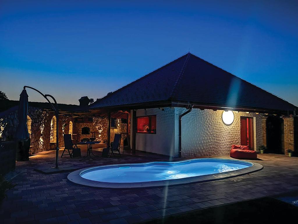 ein Pool im Hinterhof in der Nacht in der Unterkunft SECRET WELLNESS in Bodonci