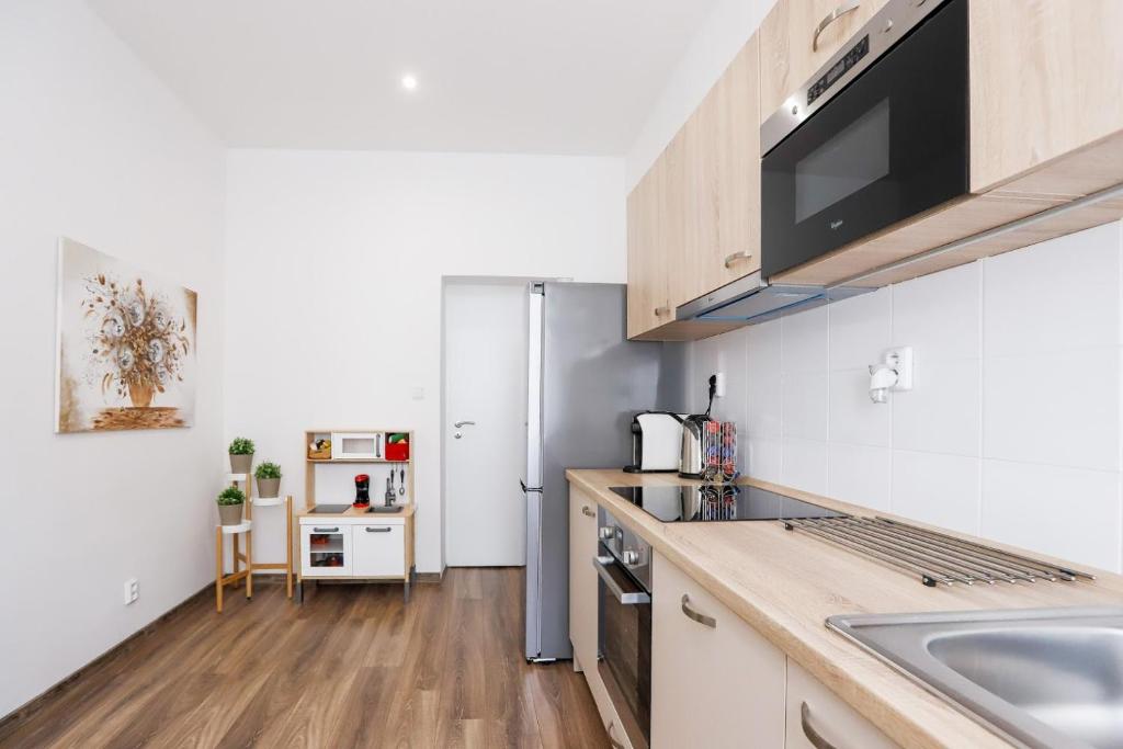 Kuchyň nebo kuchyňský kout v ubytování FAMILY Apartment OSTRAVA