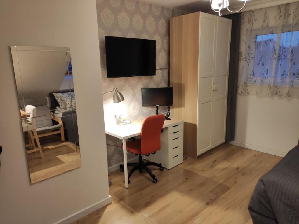 Televízia a/alebo spoločenská miestnosť v ubytovaní Pietrzak Apartments