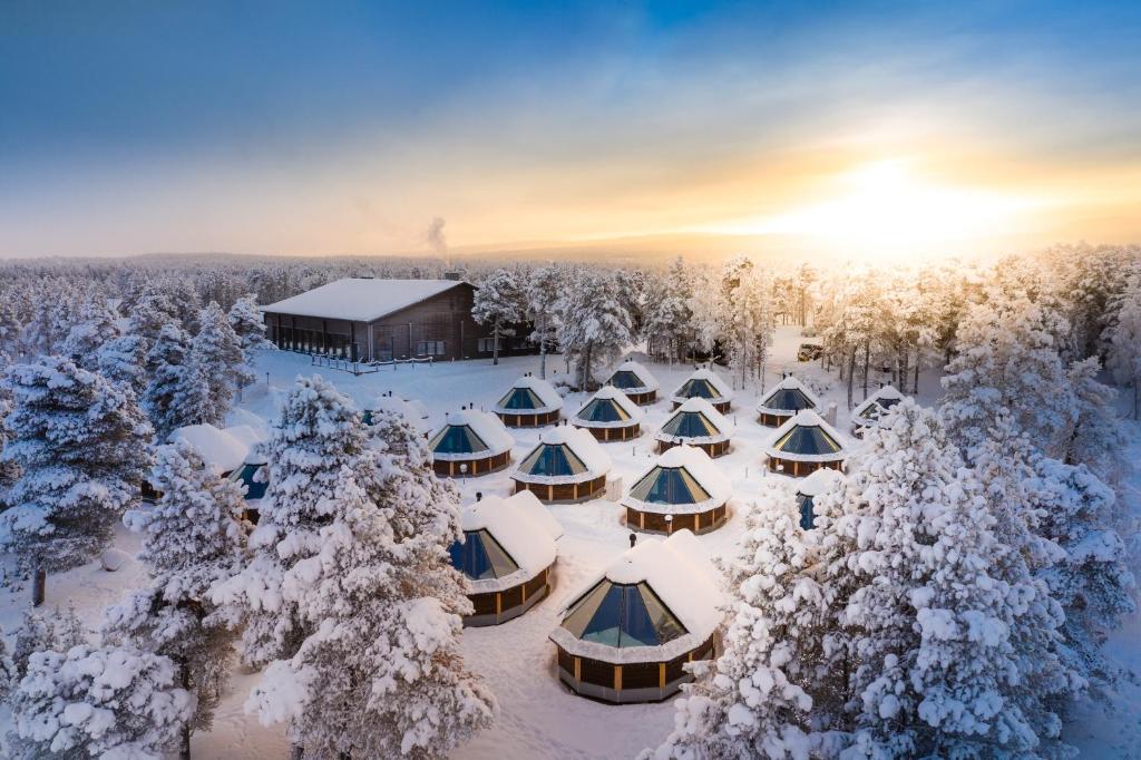 an overhead view of a group of tents in the snow at Wilderness Hotel Inari & Igloos in Inari