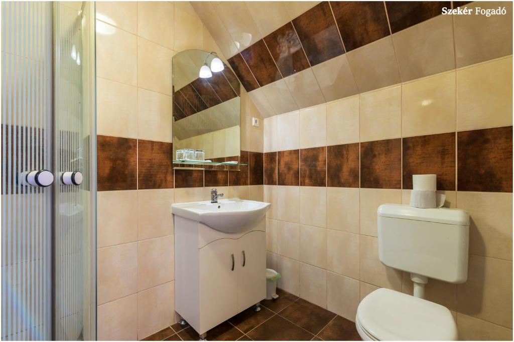 a bathroom with a toilet and a sink at Szekér Fogadó in Bátonyterenye
