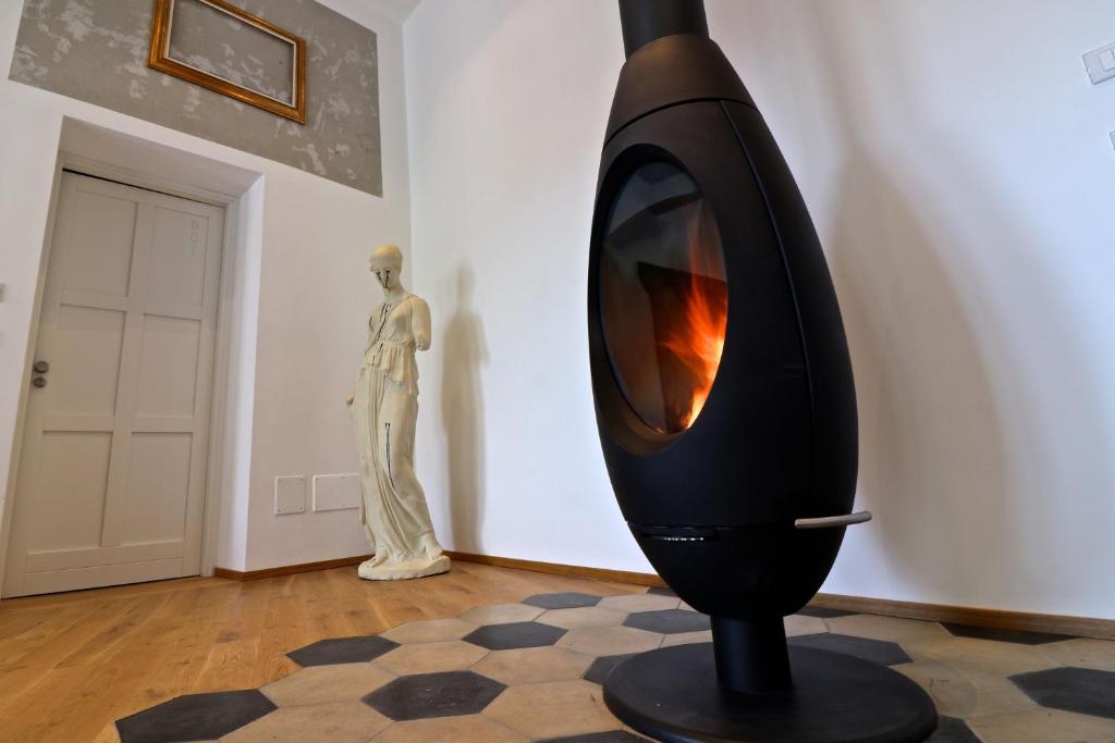 een zwart object in een kamer met een standbeeld bij Villa De' Giacomi in Teolo