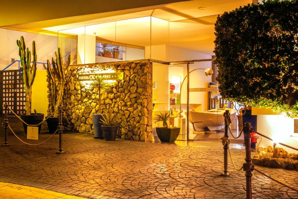 a lobby of a building with potted plants at Hotel MC San José in San José