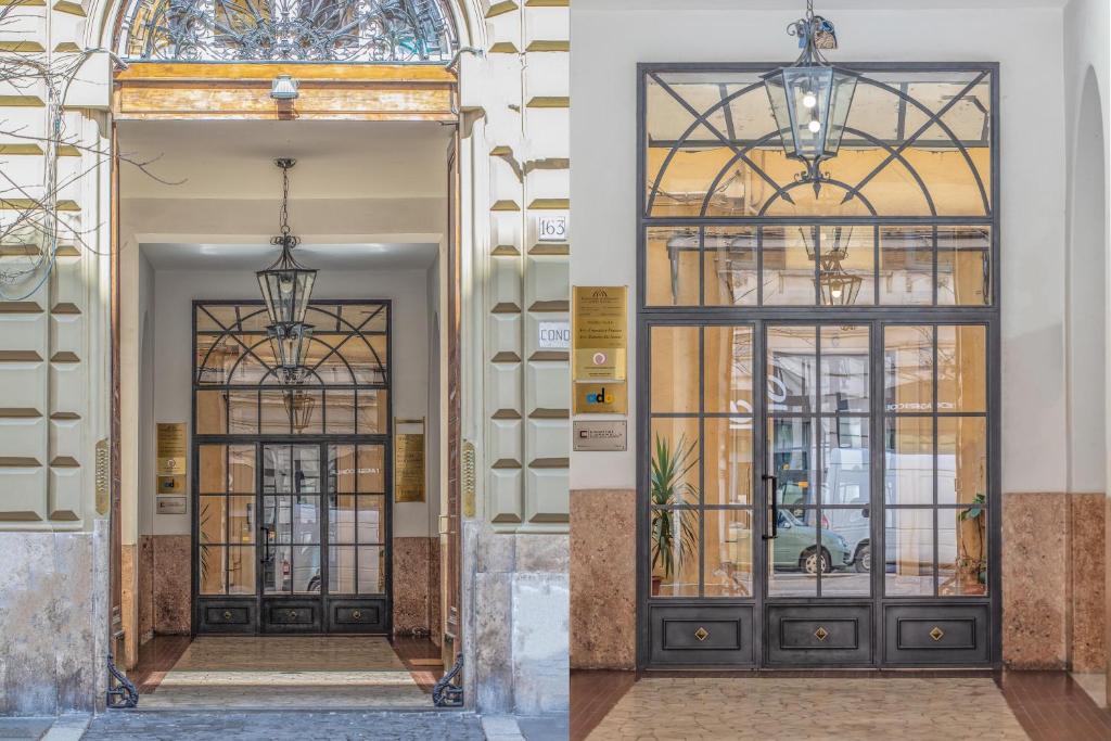 two views of the front doors of a building at Ada Rooms in Rome