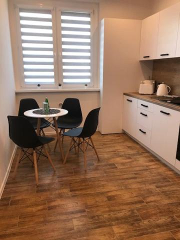 Kuchyň nebo kuchyňský kout v ubytování Apartament Gosia