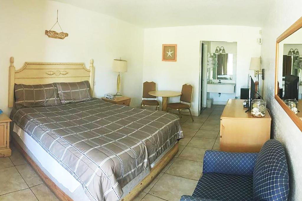 1 dormitorio con 1 cama, 1 mesa y 1 silla en Micanopy Inn, en Micanopy