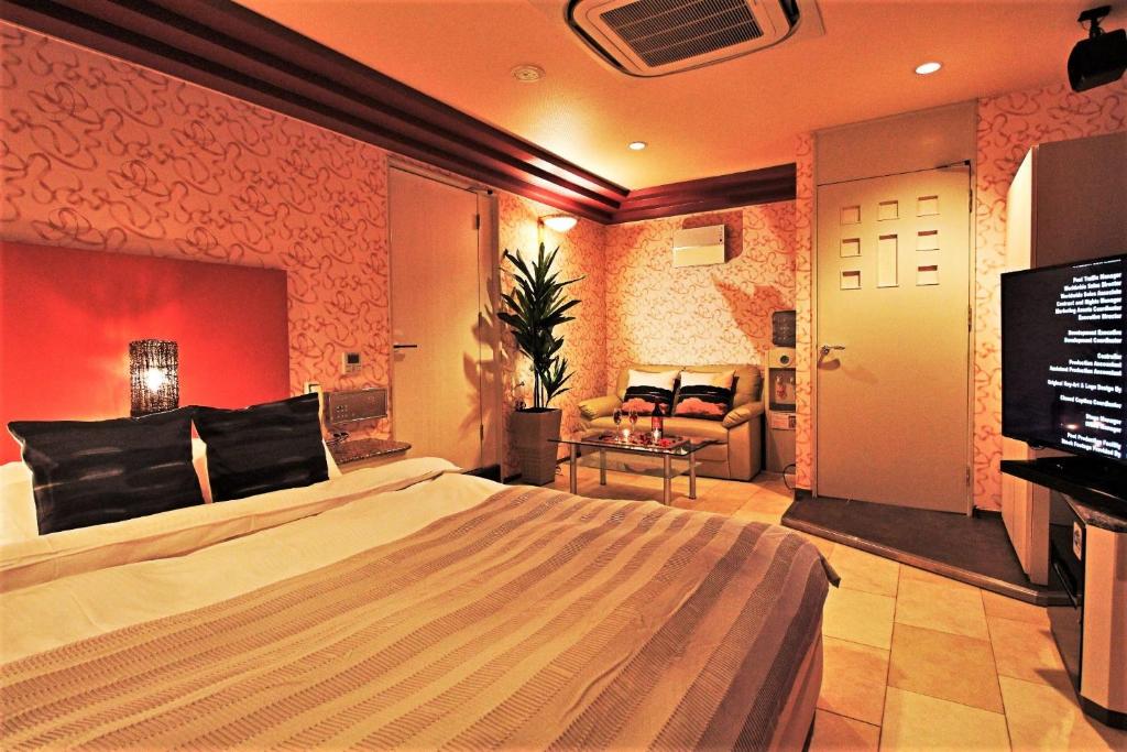 TV a/nebo společenská místnost v ubytování HOTEL O2 -Adult Only-