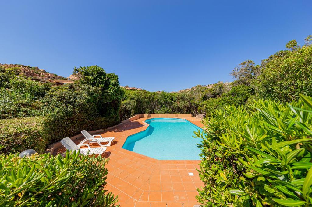 een zwembad met 2 ligstoelen bij Ambra White in Li Valcaggi