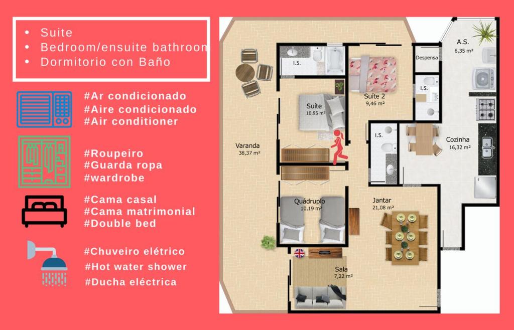  Amplo e confortável 3 quartos com Vista p/ Mar