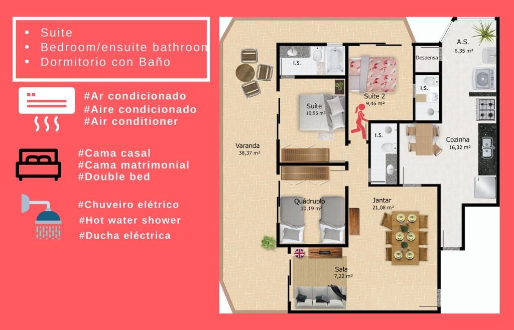  Amplo e confortável 3 quartos com Vista p/ Mar