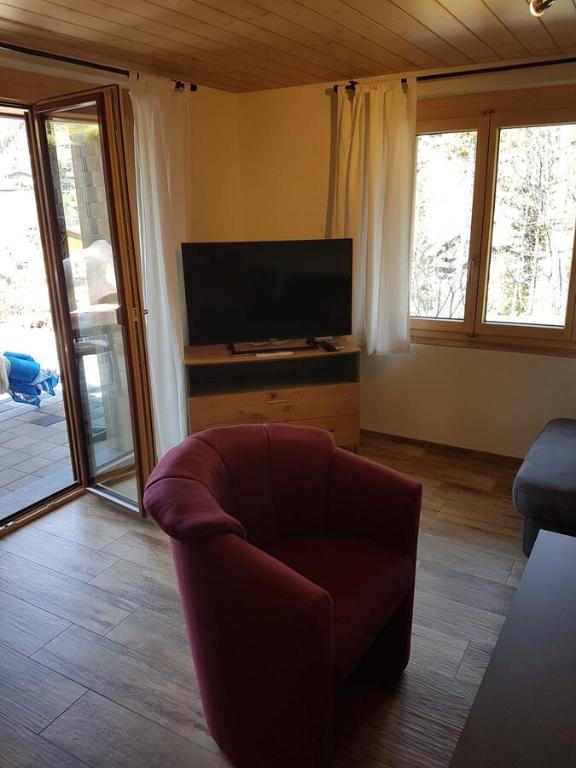 TV a/nebo společenská místnost v ubytování Chalet Grüneggli