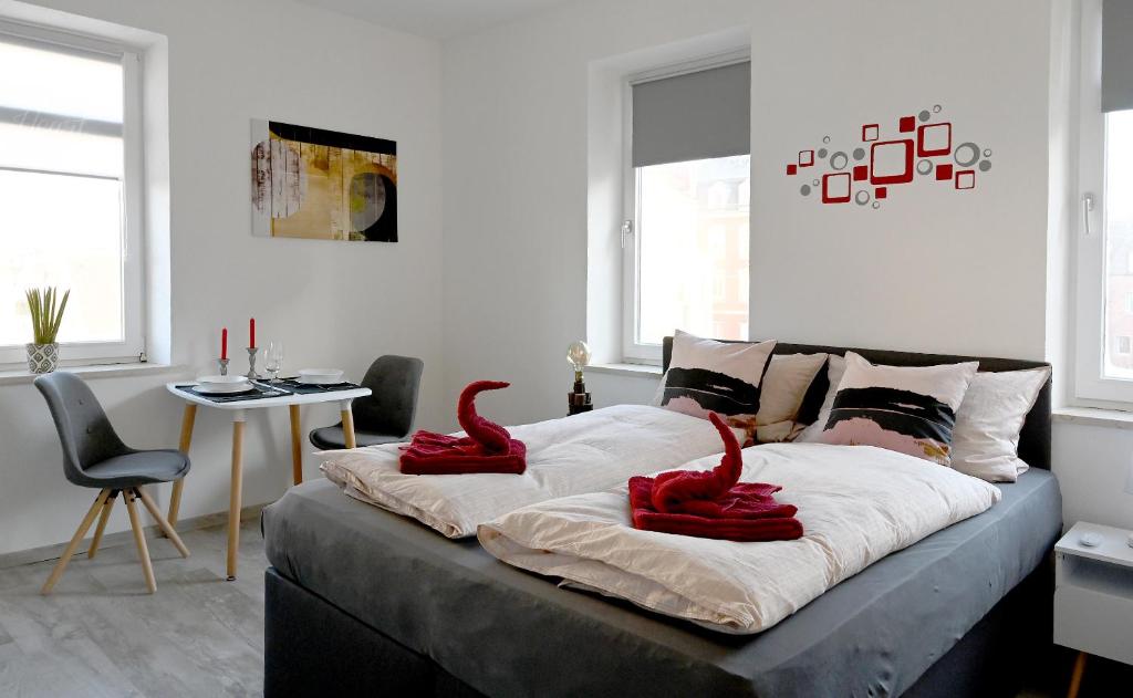 Katil atau katil-katil dalam bilik di Gemütliches Appartement mit Netflix, Nespresso und Boxspringbett
