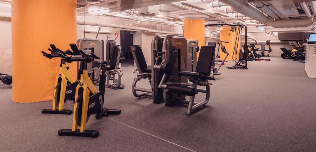a gym with several rows of exercise bikes at Radisson Blu Seaside Hotel, Helsinki in Helsinki