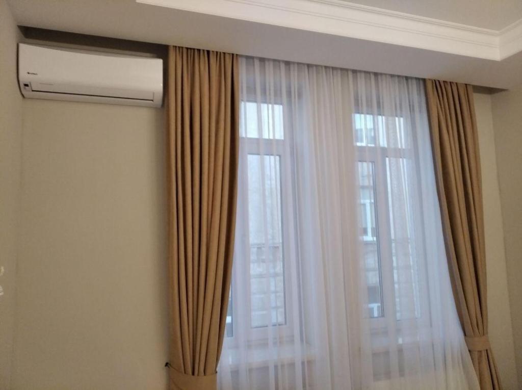 リヴィウにあるDELUXE APARTMENT VESELA 5の窓(カーテン付)、ファンが備わる客室です。