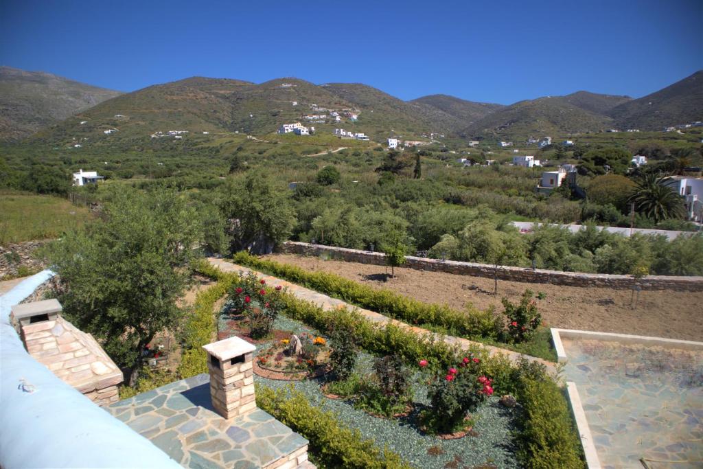 an aerial view of a garden with flowers at St.George Valsamitis in Katapola