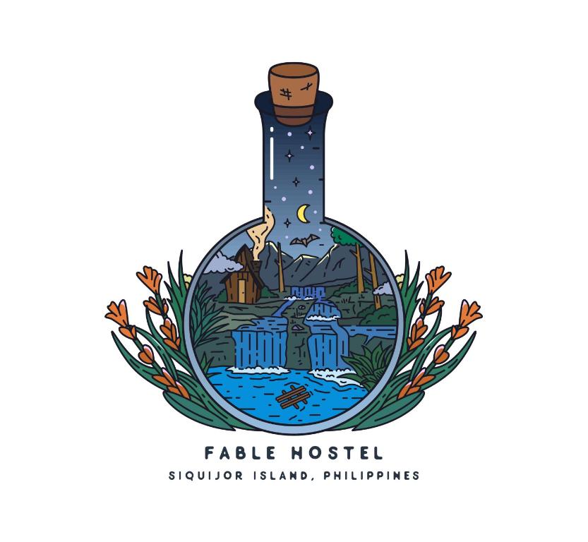 a bottle of fairy forest with a waterfall in a laurelreath illustration at Fable Hostel in Siquijor