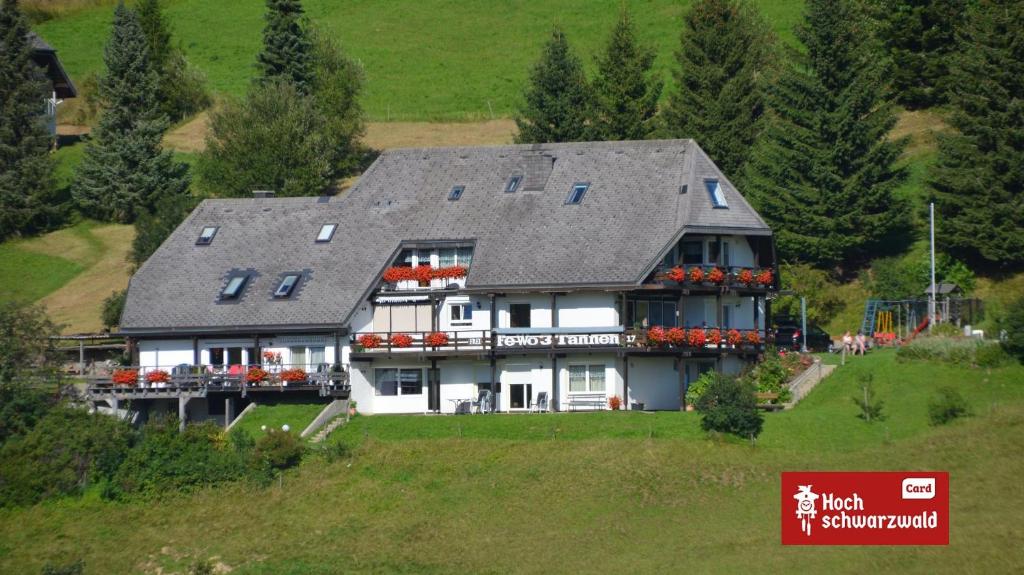 una casa grande en la cima de una colina en Drei Tannen und Ferienhaus Schneider en Todtnau
