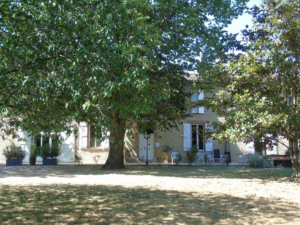 una casa con un árbol delante de ella en La Bastide De Negra, en Montesquieu-Lauragais