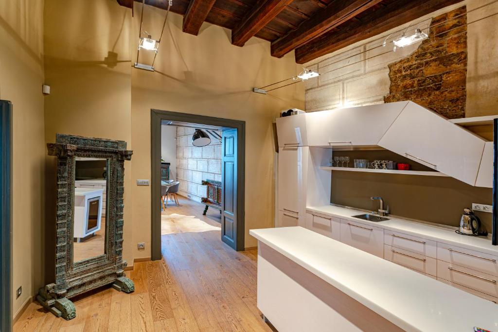Kuchyň nebo kuchyňský kout v ubytování Mostecka Apartment