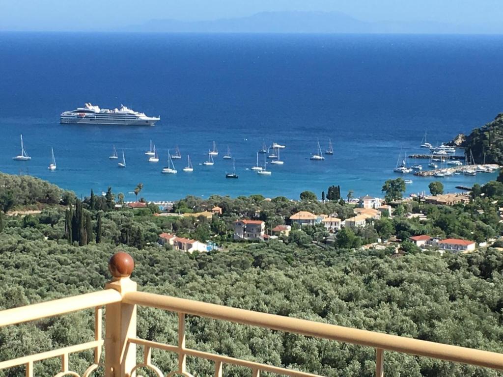 a view of a cruise ship in the water at Studio Konstantinos in Parga