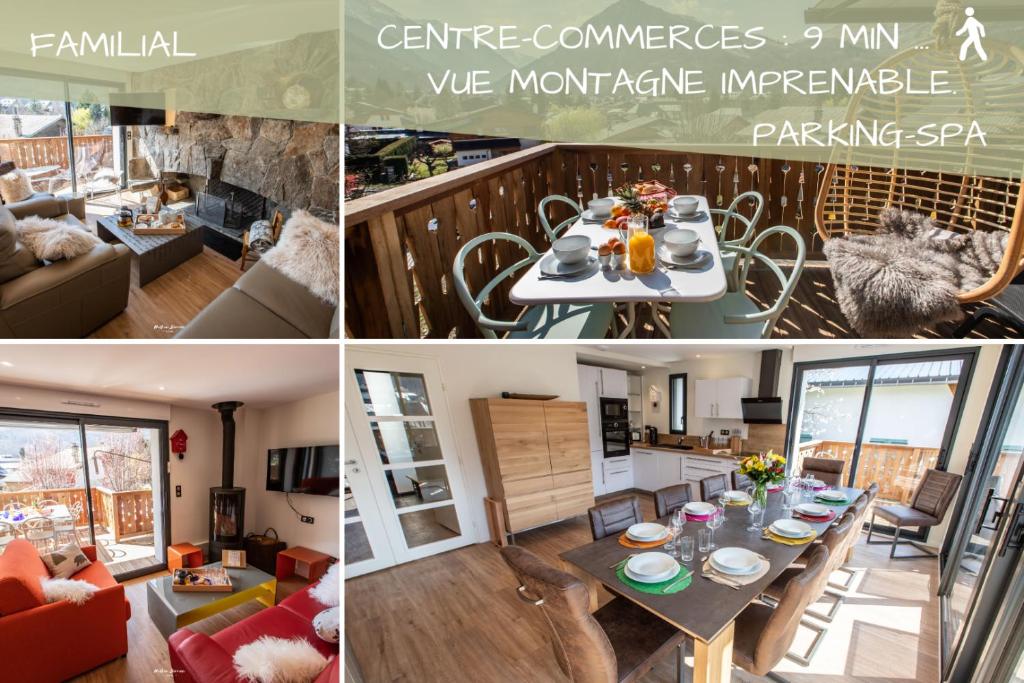 a collage of pictures of a living room and a dining room at Chalet Hygge Saint Lary - ressourcez-vous dans les Pyrénées in Saint-Lary-Soulan