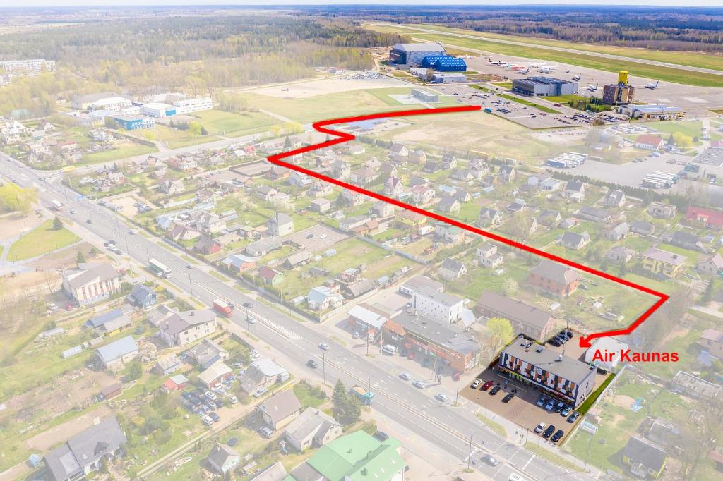 an aerial view of a city with a red rectangle at Air Kaunas in Karmėlava
