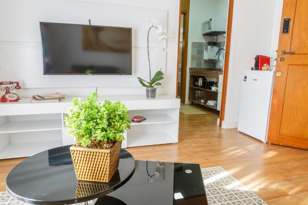 Televiisor ja/või meelelahutuskeskus majutusasutuses Apartamento aconchegante em Alto de Pinheiros