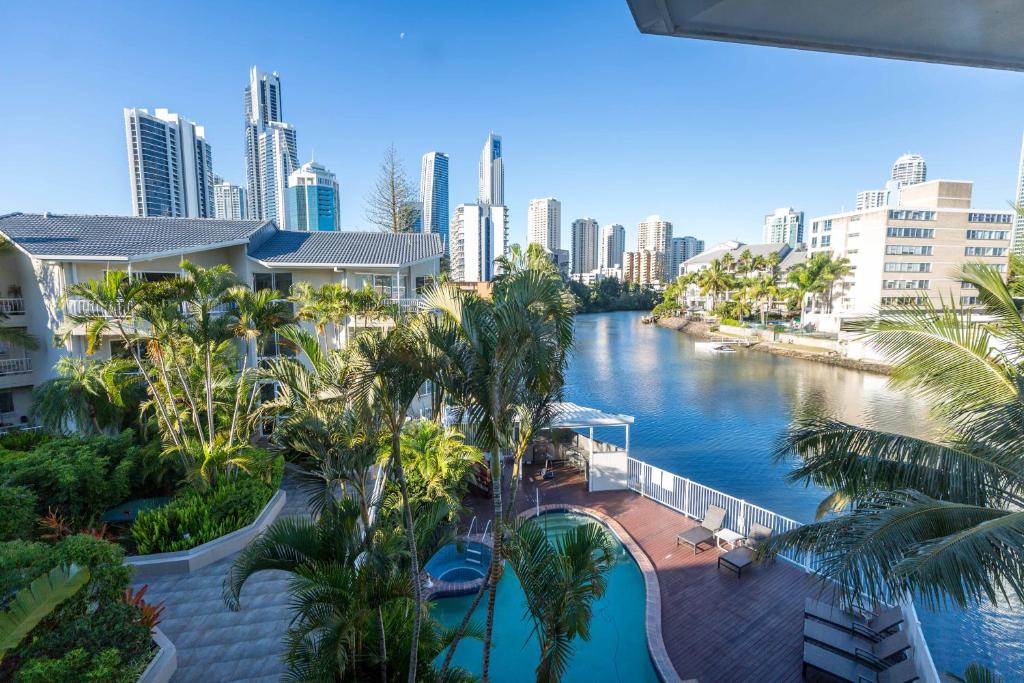 a view of a river in a city with buildings at Surfers Del Rey in Gold Coast