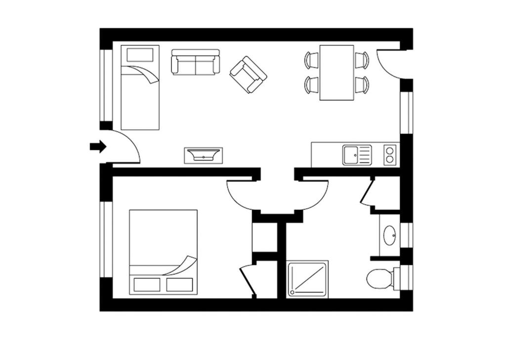 a black and white floor plan of a house at Colonial Court Motor Inn in Tauranga