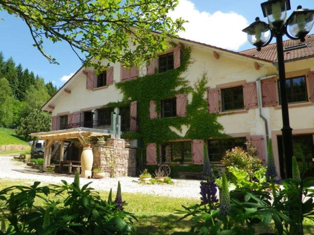 une grande maison avec du lierre sur son côté dans l'établissement La Belle Charbonnière, à La Grande Fosse