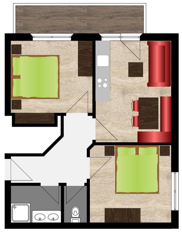 a floor plan of a room with green and brown at Chasa Monthani in Ischgl