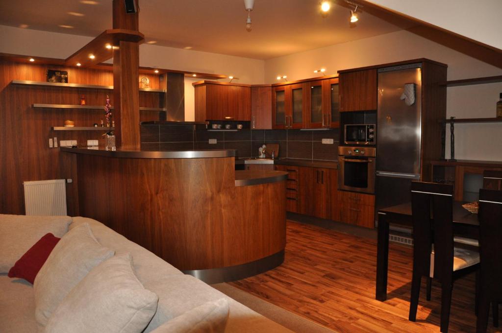 Kuchyň nebo kuchyňský kout v ubytování Apartmán Bílá Hora - Roudná