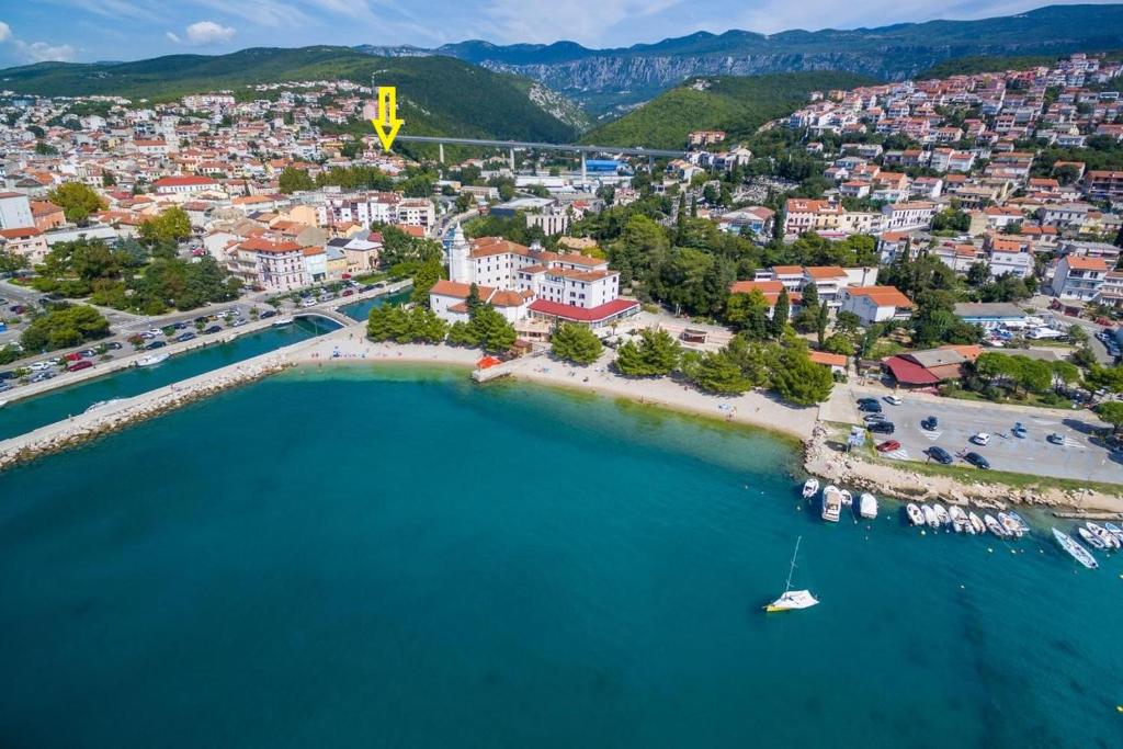 an aerial view of a city and a harbor at Apartman Franka in Crikvenica