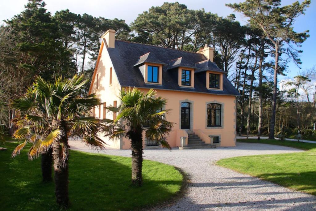 dom z palmą przed nim w obiekcie Fantastic high standard Villa with amazing sea views w mieście Crozon