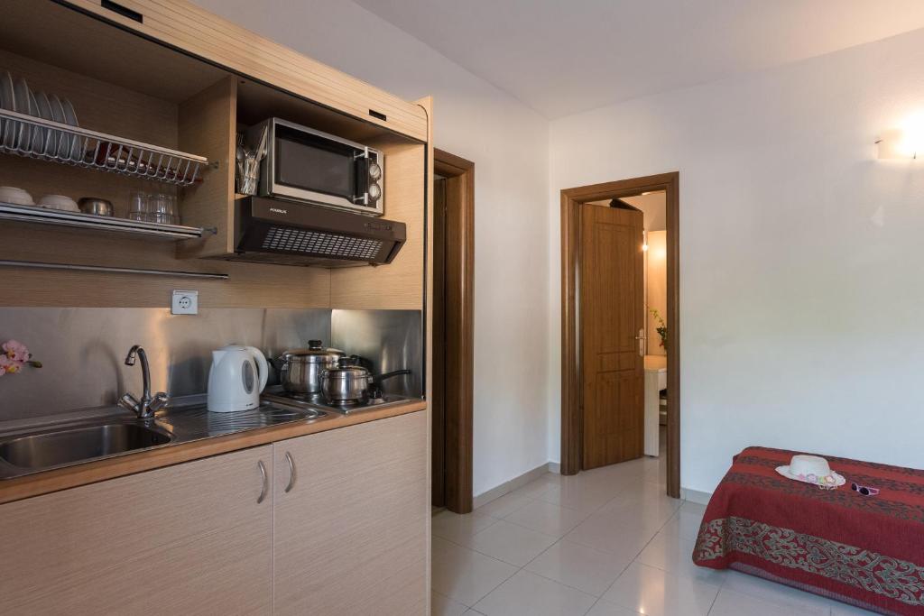 Kuchyň nebo kuchyňský kout v ubytování Hotel Porto Koufo