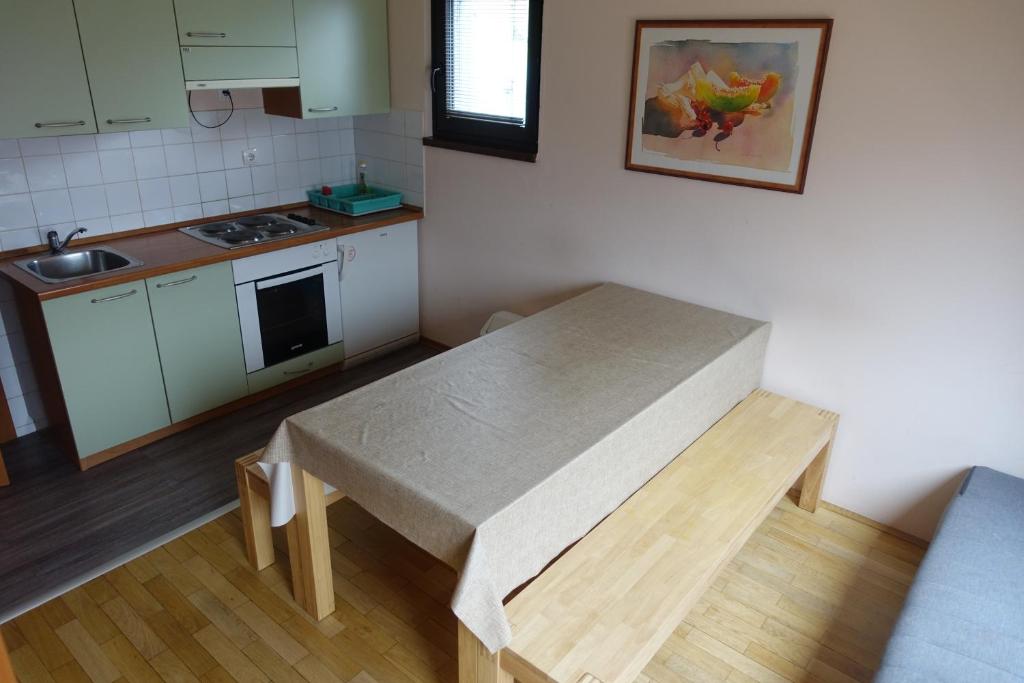 Kuchyň nebo kuchyňský kout v ubytování Apartments Kaninska Vas