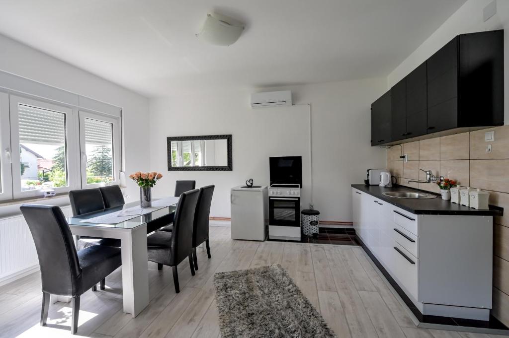 Kuchyň nebo kuchyňský kout v ubytování Apartman DORA