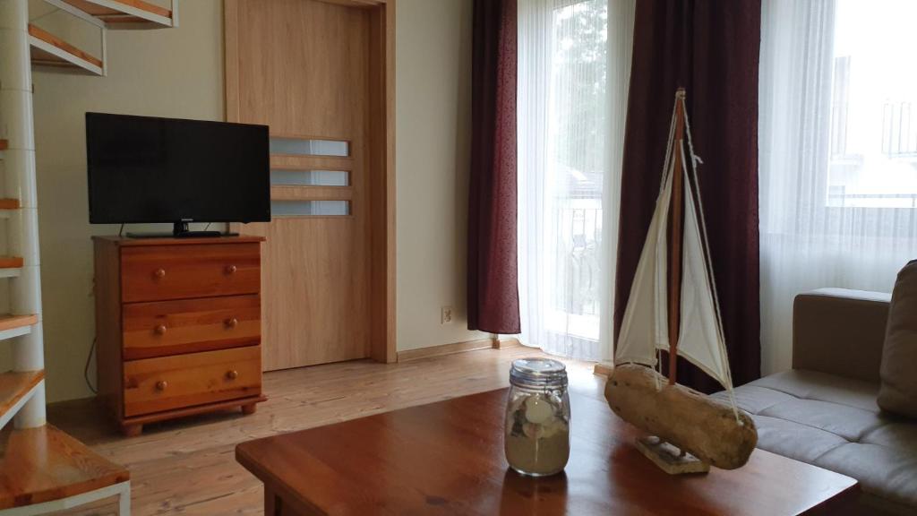 Televízia a/alebo spoločenská miestnosť v ubytovaní Pensjonat Amber