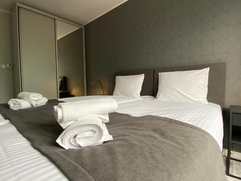 Posteľ alebo postele v izbe v ubytovaní Apartamenty Centrum