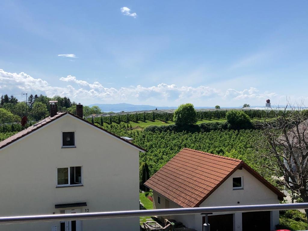 Casa blanca con vistas a un viñedo en Haus Lauria, en Kressbronn am Bodensee