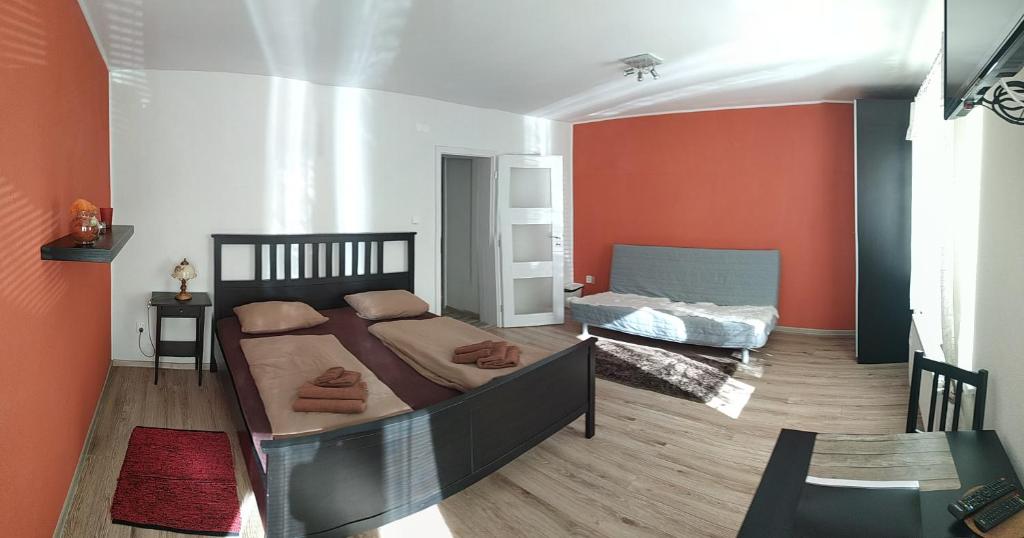Postel nebo postele na pokoji v ubytování Ubytování s vyhlídkou