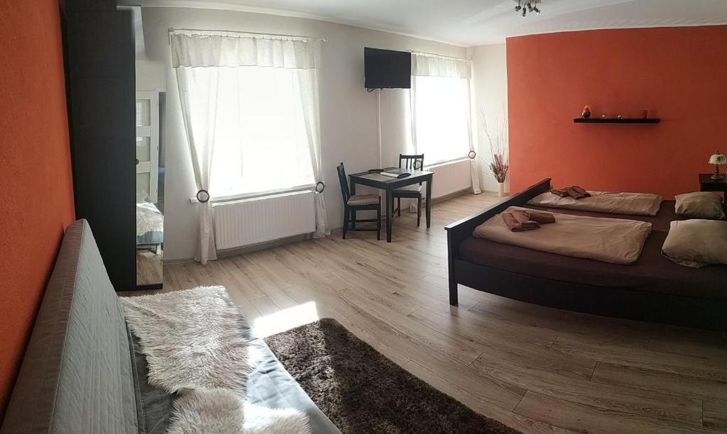 Postel nebo postele na pokoji v ubytování Ubytování s vyhlídkou