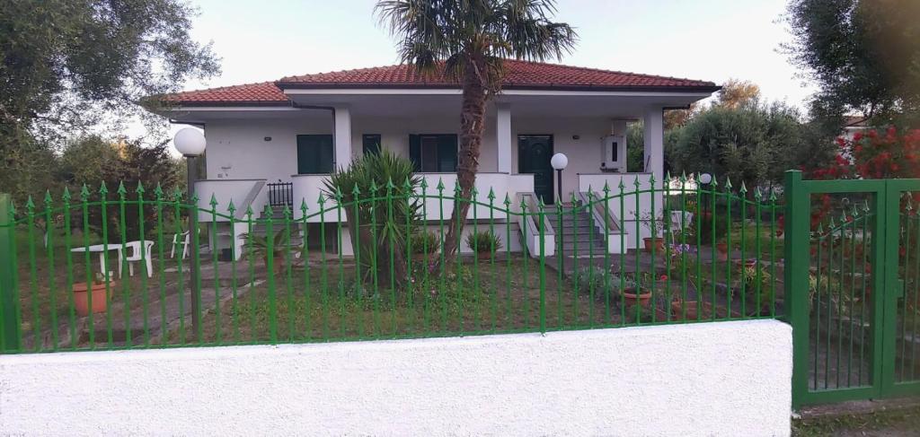 ポリカストロ・ブッセンティーノにあるCasa Policastroの塀と椰子の木のある白い家